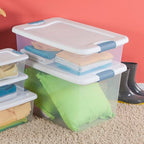 Sterilite 12-Pack Latching Box, Under Bed Storage Bins with Lids, Clear Plastic, 32 Quart - Heavy-Duty Organizing Containers for Closet, Bathroom, and Office - size: 32 Quart, style: 12 Pack