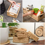VATIMA Hyacinth Wicker Basket Set 3 size - Rectangular, Wooden Handles, Shelf Organizer, Natural Bins - color: Water Hyacinth, size: Set of 3 (Small, Medium, Large)