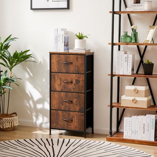 Sweetcrispy 4 Drawer Dresser, Fabric Storage Tower Organizer with Sturdy Steel Frame and Wood Top, Easy Pull Handles, for Bedroom, Closet, Entryway, Hallway, Brown - color: Brown, size: 17.7"D x 11.8"W x 37"H (4 Drawers)
