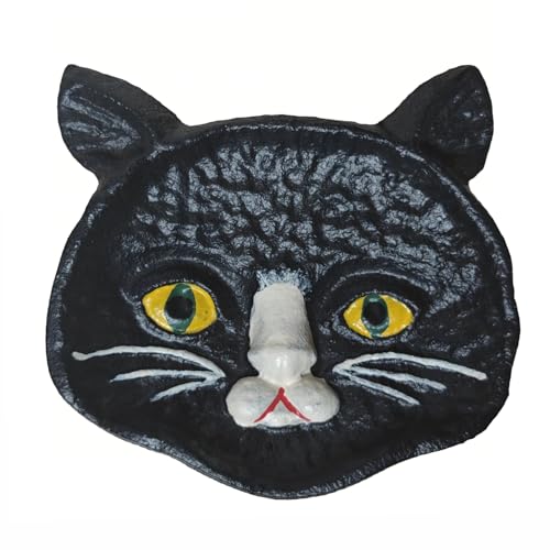 Black Cat Cast Iron Key Dish, Decorative Hand-Painted Key Holder Tray, Multi-Purpose Rustic Storage Organizer Tray for Keys, Jewelry & Small Accessories, Ideal for Entryway