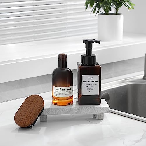 zoocatia Small Wood Tray Pedestal Stand Farmhouse Bathroom Decor Decorative Wooden Riser Kitchen Soap Dish Holder for Vanity, Counter, Sink, White - color: White, size: 8.7" x 3.6" x 1.6"