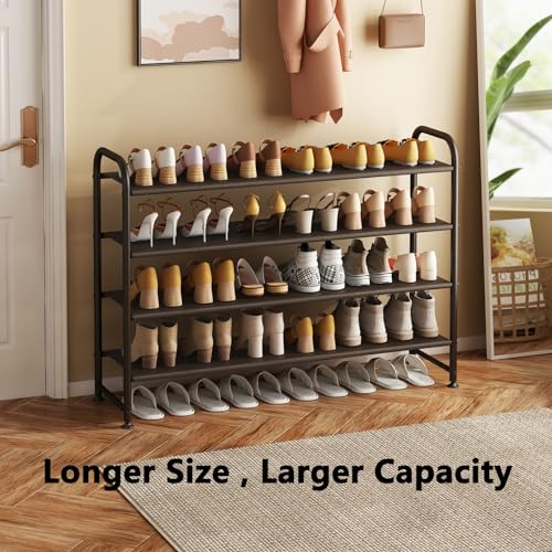 INGIORDAR Shoe Rack 4 Tier Long Storage Organizer Wide Metal Shoe Shelf for Closet Entryway Brown - color: Brown, size: 4 Tier