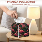 2 Pcs Flamingo Palm Leaf Tissue Box Cover Leather Tissue Box Holder Square Facial Paper Organizer Dispenser for Bedroom Dresser Night Stand Office Desk - color: Flamingo Palm Leaf