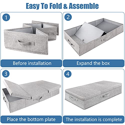 Supowin Underbed Storage Containers Bin with Lids, Large Under Bed Storage Organizer Box with Handle, Foldable Under the Storage Bags for Organizing Clothes, Shoes, Blankets, Pillows - color: A-Grey