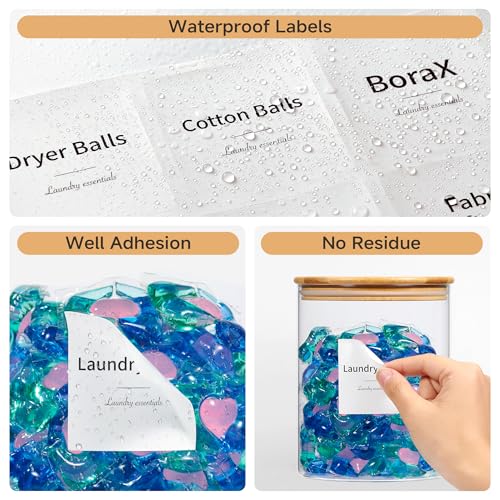 Glass Laundry Pods Container & Acrylic Dryer Sheet Holder with Bamboo Lids, Scoops & Labels | Premium Laundry Room Organization and Storage for Detergent Pods, Powder, Dryer Balls & Beads - color: Bamboo Cap