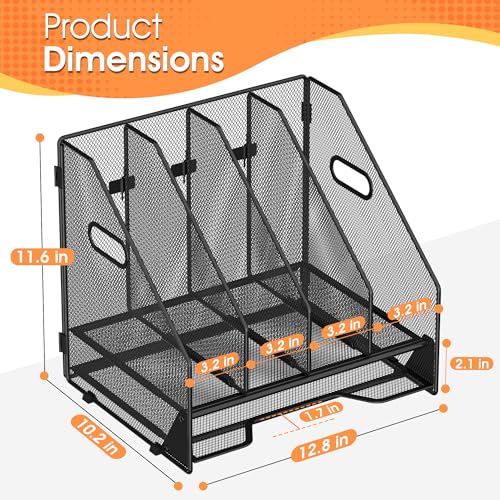 Desk File Folder Holder Organizer-4 Vertical Compartments Racks and Paper Letter Tray,Mesh Magazine File Holder Sorter,Desktop Accessories & Workspace Organizers for Home,Office,School-Black - color: 4 Compartments-Black