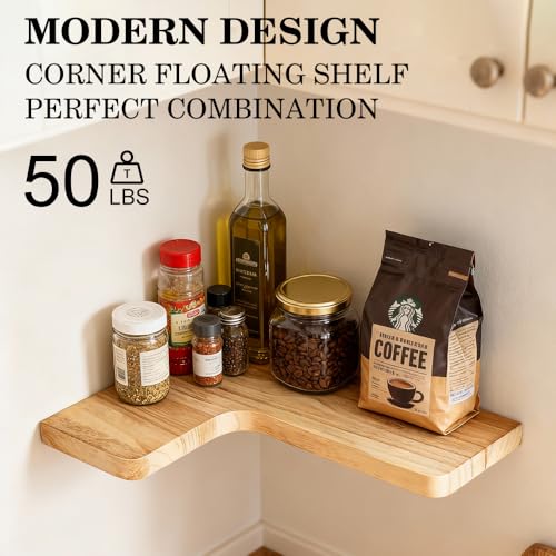 Floating Corner Shelves, Wall Shelf Set of 3, Shelves for Wall Storage, Solid Wood Shelves for Storage, Wall Mount Wooden Display Shelf for Bathroom Bedroom Kitchen Garage (Light 3Pcs) - color: Light 3 Pcs