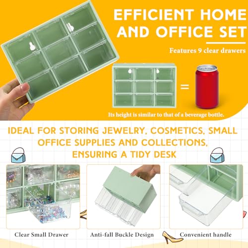 Wenqik 2 Pcs Mini Storage Drawers Teacher Toolbox Organizer with 9 Clear Drawers Small Plastic Desktop Teacher Desk Craft Organizer for Classroom Office 7" x 3. 9" x 4. 7"(Green) - color: Green