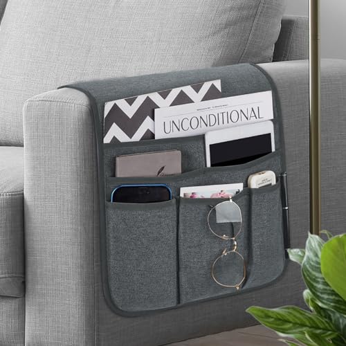 Teniux Remote Control Holder Armchair Caddy for Recliner Couch, Non-Slip Armrest Organizer with 5 Pockets for Magazine, Tablet, Phone, iPad (Grey) - color: Color C- Grey