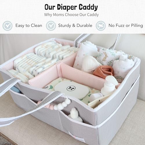 Lily Miles Baby Diaper Caddy - Organizer Tote Bag for Baby Girl Essentials - Baby Shower Basket - Nursery Must Haves - Registry Favorites - Newborn Caddie Car Travel - Gray/Blush, Extra Large - color: Gray/Blush, size: Extra Large