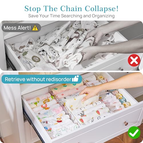 Vtopmart 12 Pack Drawer Dividers for Clothes, 4" High 13"-22" Adjustable Expandable Dresser Drawer Organizer, Clear Plastic Separators for Dresser, Baby Clothing, Underwear, Cosmetic, Toiletries - size: 4" H,13-22" L