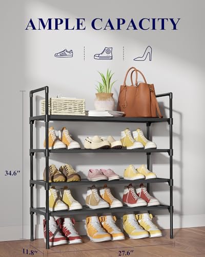 Kitsure Shoe Rack - 4-Tier Shoe Organizer, Shoe Rack for Closet, Entryway, Bedroom, Easy- Assembly Storage Shelf with Side Handles, 27.6" Wide - 4 Tiers, Black - color: Black, size: 27.6" Wide - 4 Tiers