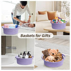 Pro Goleem Small Woven Basket with Gift Bags and Ribbons Durable Baskets for Gifts Empty Small Rope Basket for Storage 12"X 8" X 5" Baby Toy Basket with Handles, purple - color: Purple