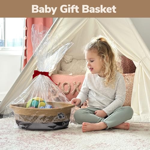 Dog Storage Bin, Baby Basket for Gifting, Wicker Storage Baskets for Dog, Cute Basket with Handles, Small Woven Baskets for Nursery 12"x 8" x 5" Black-Brown - color: Black-Brown, size: 12"L x 8"W x 5"H