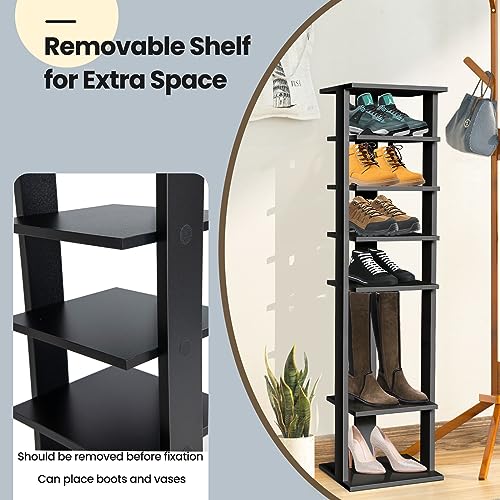 COSTWAY 8-Tier Vertical Shoe Rack, Tall Narrow Shoe Storage Organizer with Removable Shelf for Boots, Anti-Tipping Kit, Space-Saving Shoe Stand with for Small Place, Entryway (Black) - color: Black