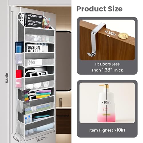 Ease of Assembly Over The Door Organizer, 5 Shelves & 8 Side Pockets,Hanging Behind Door Storage, Heavy-Duty Reinforced Mesh Rack Holds 44lb for Bathroom,Pantry, Nursery,Closet, Shoes, Towels - color: Dark Grey, size: 5 shelf