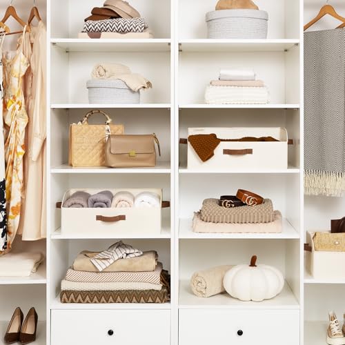 StorageWorks Closet Organizers and Storage, Trapezoid Storage Bins, Fabric Clothes Closet Bins, Storage Baskets for Shelves, Toys, Towels, Large, Ivory White, 3-Pack - color: Ivory White, size: Large