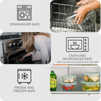 Razab 6 PC Square Glass Food Storage Containers with Airtight lids (74, 40 & 18 oz) Kitchen Glass Meal Prep Containers Set for Freezer Reusable Leftover Lunch Boxes, Oven, Microwave, Dishwasher Safe