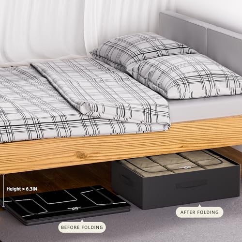 CYhom 3Pcs Under Bed Storage Bins with Metal Frame - Shoe Organizer for Closet with Clear Cover Oxford Fabric Sturdy Underbed Container Foldable Stackable Clothes Organizer (Black, 23.5x15.7x6.3) - color: Black, size: 23.5x15.7x6.3