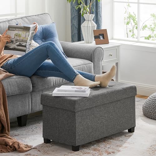 SONGMICS Storage Ottoman Bench, Foldable Foot Rest with Legs, 15 x 30 x 15.2 Inches, End of Bed Bench, Storage Chest, Load up to 660 lb, for Living Room, Bedroom, Entryway, Slate Gray ULSF16GYZ - color: Dark Gray, size: 15"D x 30"W x 15.7"H