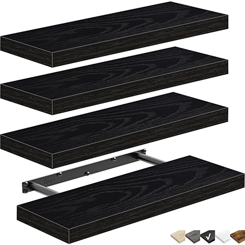 QEEIG Floating Shelves for Wall Bathroom Shelf Bedroom Kitchen Living Room Farmhouse Small Book Shelf 16 inch Set of 4, Black (015-B4) - color: C. Black, size: 4pcs
