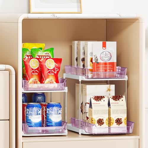 Delamu 2-Tier Multi-Purpose Bathroom Under Sink Organizers and Storage, Stackable Kitchen Pantry Organization, Pull Out Medicine Cabinet Organizer with Movable Dividers, Purple, 2 Pack - color: Purple, size: 2 Pack