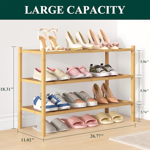 Smiry Bamboo Shoe Rack, 3 Tier Shoe Organizer for Entryway & Closet, Stackable Free Standing Storage Shelf for Shoes, Bags & Plants, Natural - color: Natural, size: 3 Tier-Regular