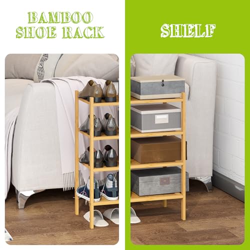 BMOSU 4-Tier Bamboo Small Shoe Rack Premium Stackable Shoe Shelf Storage Organizer for Hallway Closet Living Room Entryway Organizer(Natural) - color: Natural, size: Small-4-Tier（17*11*25.2inches）