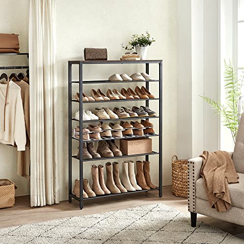 VASAGLE 8 Tier Shoe Rack, Shoe Organizer for Closet, Entryway, 32-40 Pairs of Shoes, Large Shoe Rack Organizer with 7 Metal Mesh Shelves, 11.8 x 39.4 x 59.8 Inches, Rustic Brown and Black ULBS012B01 - color: Rustic Brown, size: 8 Tiers (39.4"W)