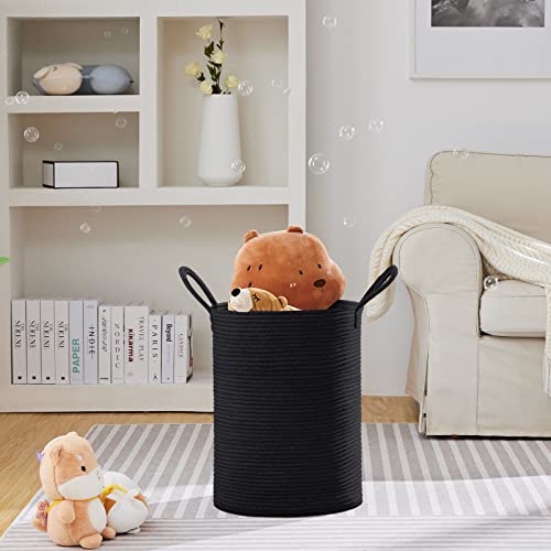 VIPOSCO Large Laundry Hamper, Tall Woven Rope Storage Basket for Blanket, Toys, Dirty Clothes in Living Room, Bathroom, Bedroom - 58L Black - color: Black, size: 58L