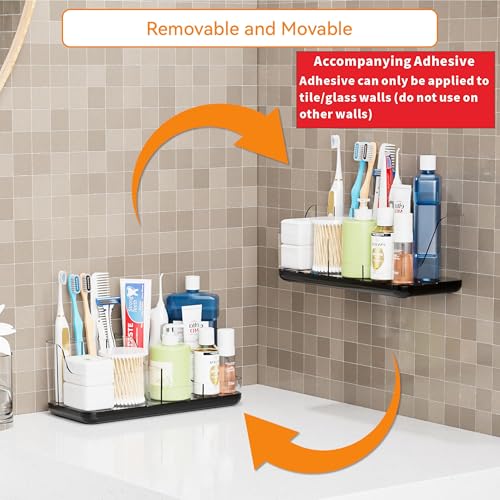 Yieach Mens Bathroom Organizer and Storage,Black Bathroom Sink Caddy Countertop,Large 7 Slot Vanity Bathroom Toiletry Organizers and Toothbrush Holders for Toothpaste,Electric Tooth Brush Organizer - color: Black+clear