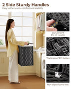 Greenstell Laundry Hamper with lid, No Install Needed, 110L Wicker Laundry Baskets Foldable 2 Removable Liner Bags, 2 Section Clothes Hamper Handwoven Rattan Laundry Basket with Handle, Black - color: Black, size: 110L (22.2x13.3x24.0 Inches)