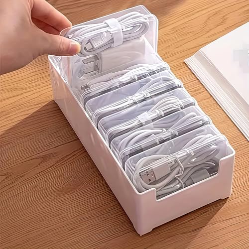 7 Box Cable Organizer Storage Box, Desktop Cable Management with Switch, Power Cord Organizer for Office,Home,Desk Accessories Storage Stationery Supplies and Accessories（Clear - color: 7 BOX