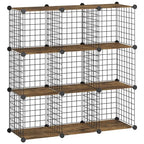 HOOBRO Floating Shelves for Wall and Wire Cube Storage Organizer, Wall Mounted Shelf Set of 2, 9-Cube Shelves, Modular Shelves with Metal Grid, DIY Closet Cabinet, BF80BJP201-BF09CW01