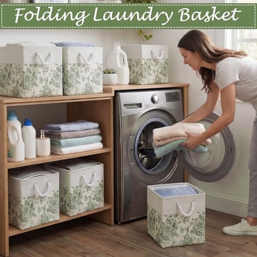 LemonRoad 6 Pcs Sage Green Cube Storage Bins 11.22 Inch Square Storage Basket with Handle Preppy Girl Organizer Basket Collapsible Fabric Box for Classroom Bedroom Office Home Decoration Gift - color: Sage Green, size: 11.22 Inch, style: Floral