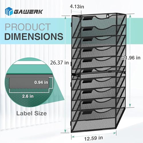 Gawerk 10-Tier Wall File Organizer Hanging Wall File Holder Wall Mount Paper Folder Organize, Mesh Magazine Document Mail Organizer Wall Organizer for Office School Home, Black - color: Black, size: 10-T