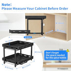 BOIVSHI Spice Organization for Cabinet, 2-Tier Cabinet Spice Rack, Height Adjustable Vertical Spice Rack Pull Out for Kitchen, Cabinet, Pantry (14.1''Wx10.8''Dx9.2''H, Metal Black) - size: 14.1''Wx10.8''Dx9.2''H,2 Tier