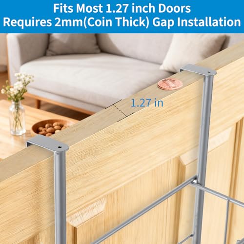 Garvee Over The Door Organizer, 2-Tier Metal Shower Caddy with 6 Hooks, Adjustable Hanging Storage for Bathroom, Bedroom, Pantry & Closet, Space Saving Solution, 11.8"x5.1"x24.2" - color: silver