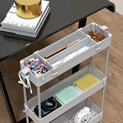 SPACELEAD Slim Storage Cart 4 Tier,Bathroom Organizer Rolling Utility,Mobile Shelving Unit Slide Out for Office, Kitchen, Laundry Room & Narrow Places,Gray - color: Grey