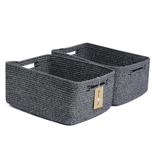 MiniArk Large Storage Baskets for Shelves, Closet Organizers Bins for Clothes Blanket Towels, Baby Nursery, Toy Baskets Box, Woven Rope Baskets, 17 x 13 x 7.5”, 2 Packs Dark Gray - color: Dark Gray, size: 2pcs-L17×W13×H7.5"