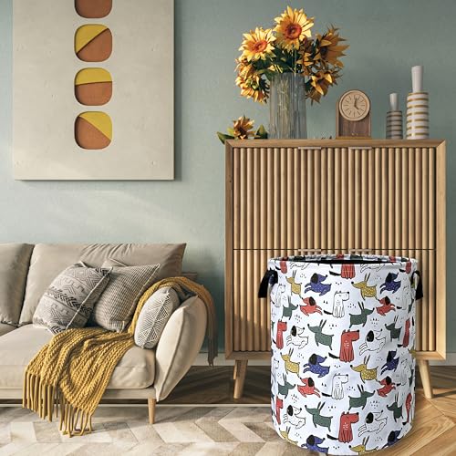 Cute Cartoon Animal Dogs Laundry Basket Foldable With Handles Tote Bag Oxford Cloth Funny Dog Laundry Hamper Clothes Storage Bucket Toy Organizer 18.9" x16.5" For Bathroom/Laundry/Bedroom - color: Cute Hand Drawn Dog
