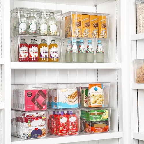 Vtopmart 8 Pack Clear Stackable Storage Bins with Lids,XLarge Plastic Containers with Handle for Pantry Organizer and Storage,Perfect for Kitchen,Fridge,Cabinet, Closet,Bathroom Organization - size: XL(13"L x 7.4"W x 7"H)