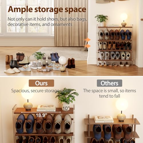 Shoe Rack, 4-Tier Slanted Shoe Storage Shelf, Narrow Shoe Rack for Entryway, Solid Wood and Acrylic Shoe Stand, Slim Shoe Shelf with Wooden Top ，Suitable for Bedrooms and Living Rooms - size: 72