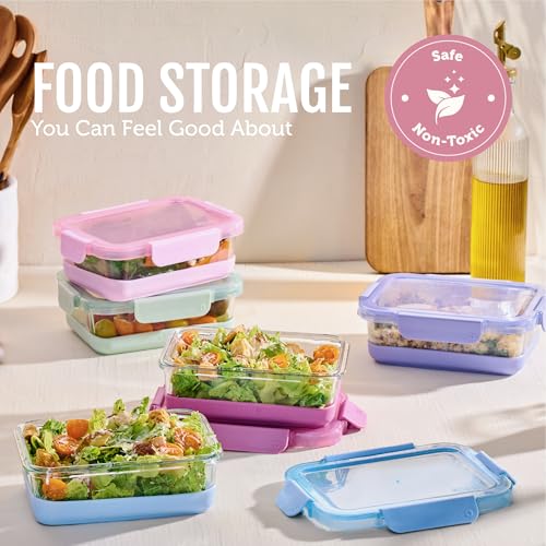 Ello Duraglass Refresh 3.4 Cup Meal Prep Sets 10Pc, 5 Pack Set- Glass Food Storage Container with Silicone Boot and Airtight BPA-Free Plastic Lids, Dishwasher, Microwave and Freezer Safe,Dusk Delight - color: Dusk Delight, size: 3.4 Cup