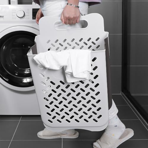 Plastic Collapsible Hanging Laundry Baskets with Carry Handle, Space-Saving Wall Hanging Laundry Basket Durable Tall Folding Plastic Laundry Hamper Waterproof Dirty Clothes Organizer XL+L - size: XL and L Set