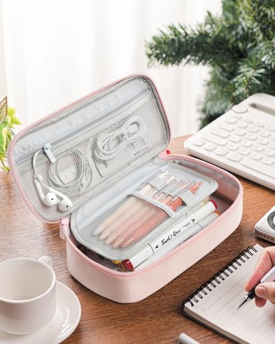 YOKUMA Pencil Case,Large Capacity Pencil Pouch,Aesthetic Zipper Pencil Box, Back to School Supplies for College Student Teen Adults,Travel Essentials,Electronic Cable Organize - color: Pink
