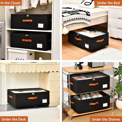 Freebat Under Bed Storage Organizer with Wheels, Underbed Container with Clear Lid Cover, Storage Bag Box with Visiable Window for Clothes, Bedsheet, Pillow, 2 Pack - size: 10 Inch