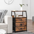 Furnulem Nightstand with 3 Drawers and 2-Tier Shelf, Fabric Small Dresser Organizer Vertical Storage Tower for Bedroom, Closet, Hallway, Nursery, End Table Side Furniture, Sturdy Steel Frame, Wood Top - color: Rustic Brown, style: 3 Drawers