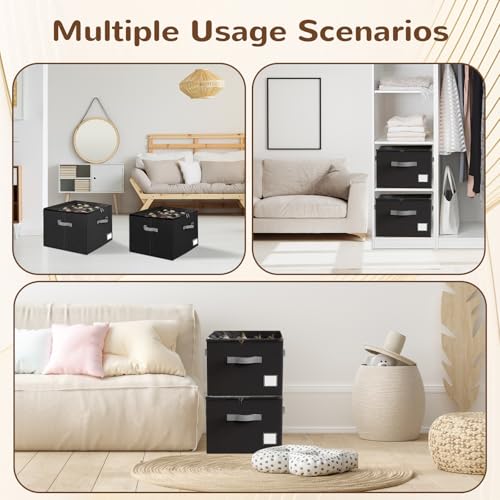 2 Pack Shoe Organizer for Closet, Large Shoe Box Storage Containers,Shoe Storage Box Fits 12-16 Pairs,Fabric Shoe Storage Bins with Clear Cover,Black - color: Black