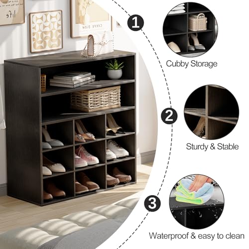 Garden 4 you Shoe Rack Organizer, 5-Tier Wood Cubby Shoe Rack with 2 Storage Shelf and 9 Cubbies, Shoe Organizer Cabinet for Entryway, Hallway, Closet and Garage,Black - color: Black, size: 9-cube 5-tier